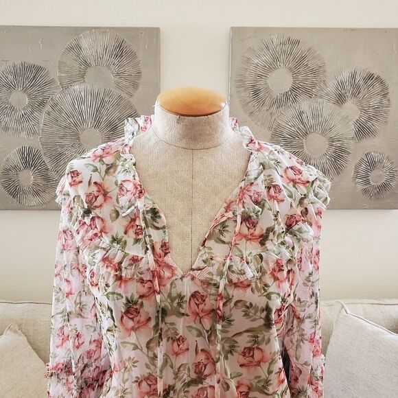 NEW! INC Floral Printed Peasant Blouse size Large - Picture 5 of 14